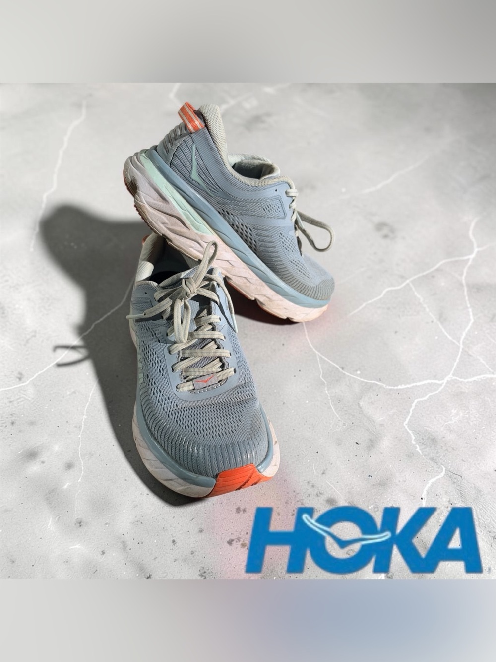 Hoka Bondi 7 Women's Athletic Shoes US 7.5 Blue & Orange